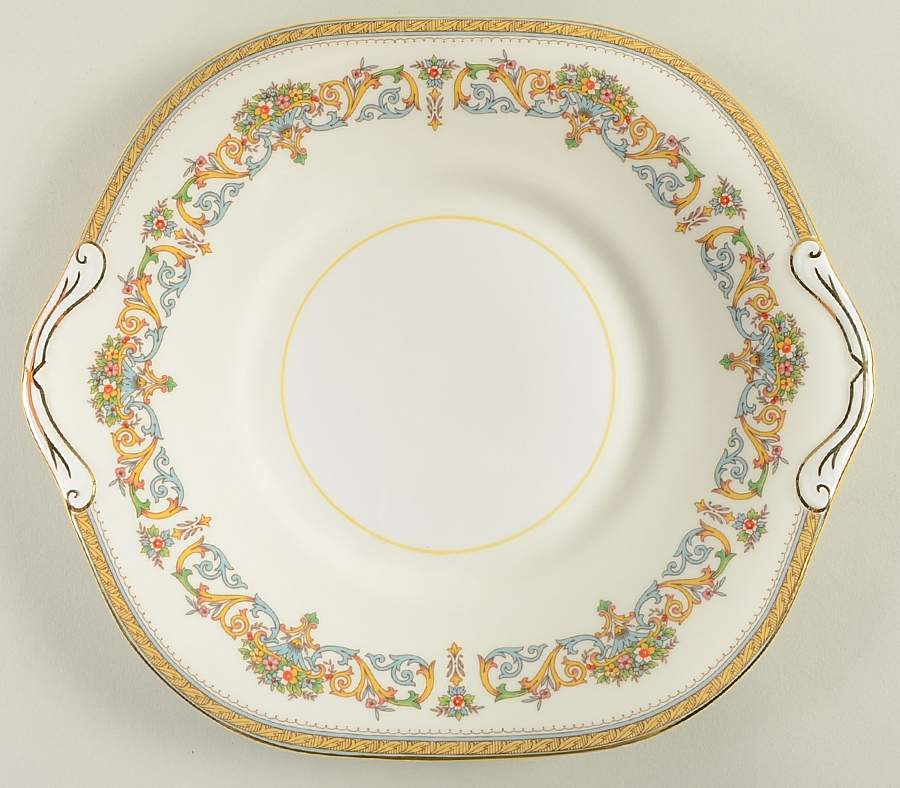 Henley (Smooth, Gold Trim, Blue Backstamp) Square Handled Cake Plate by John  Aynsley & Sons-1