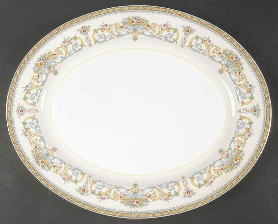 Henley (Smooth, Gold Trim, Blue Backstamp) 13" Oval Serving Platter by John  Aynsley & Sons-1