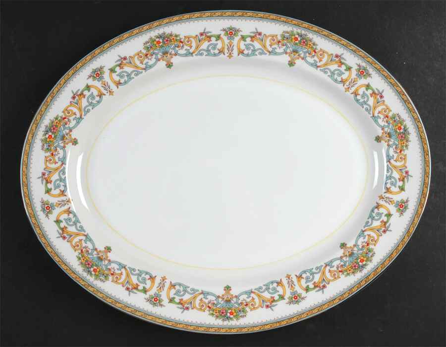 Henley (Smooth, Gold Trim, Blue Backstamp) 15" Oval Serving Platter by John  Aynsley & Sons-1