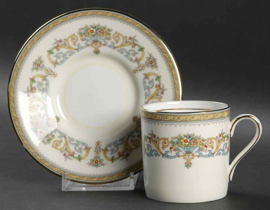 Henley (Smooth, Gold Trim, Blue Backstamp) Flat Demitasse Cup & Saucer Set by John  Aynsley & Sons-1