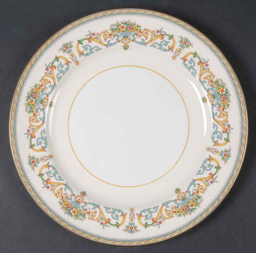 Henley (Smooth, Gold Trim, Blue Backstamp) Luncheon Plate by John  Aynsley & Sons-1