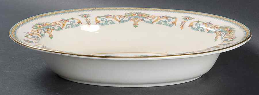 Henley (Smooth, Gold Trim, Blue Backstamp) 10" Oval Vegetable Bowl by John  Aynsley & Sons-1