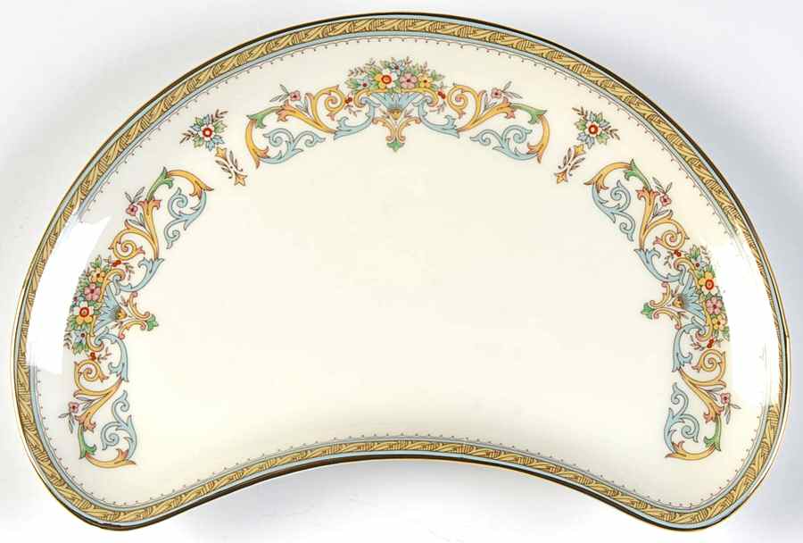 Henley (Smooth, Gold Trim, Blue Backstamp) Crescent Salad Plate by John  Aynsley & Sons-1