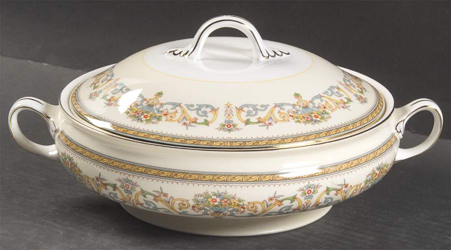 Henley (Smooth, Gold Trim, Blue Backstamp) Round Covered Vegetable by John  Aynsley & Sons-1