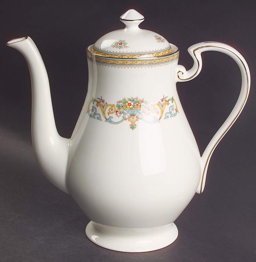 Henley (Smooth, Gold Trim, Blue Backstamp) Coffee Pot & Lid by John  Aynsley & Sons-1