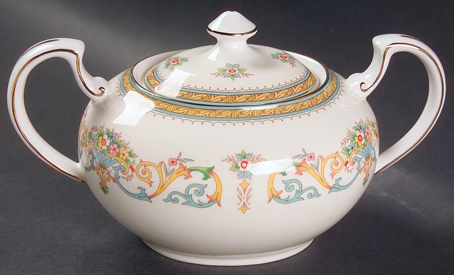 Henley (Smooth, Gold Trim, Blue Backstamp) Sugar Bowl & Lid by John  Aynsley & Sons-1