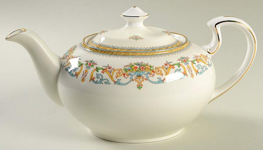 Henley (Smooth, Gold Trim, Blue Backstamp) Teapot & Lid by John  Aynsley & Sons-1