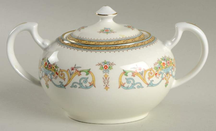 Henley (Smooth, Gold Trim, Blue Backstamp) Sugar Bowl & Lid by John  Aynsley & Sons-1