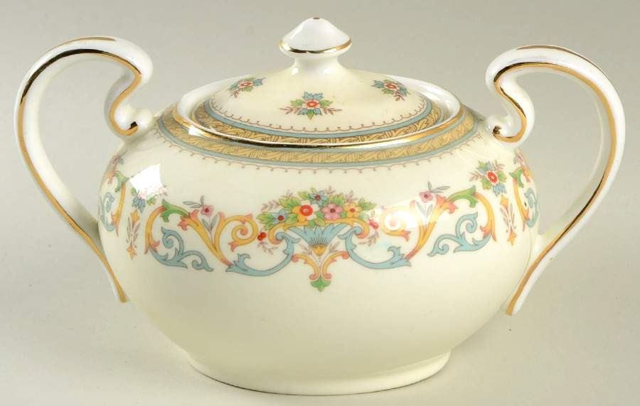 Henley (Smooth, Gold Trim, Green Backstamp) Sugar Bowl & Lid by John  Aynsley & Sons-1