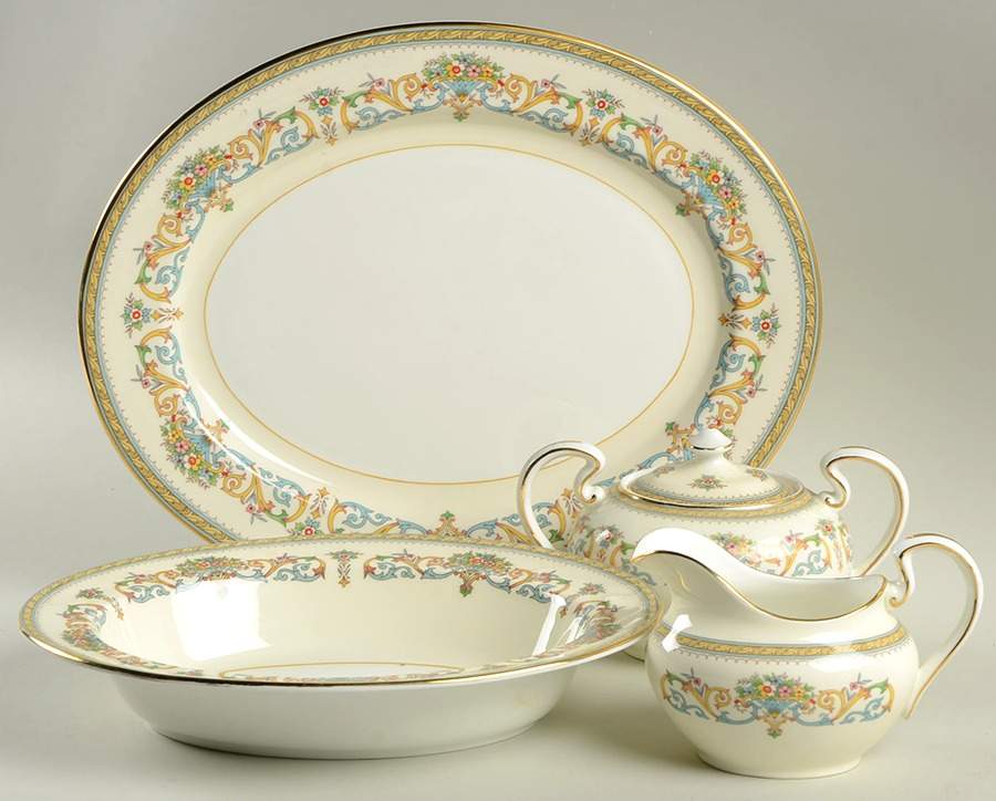 Henley (Smooth, Gold Trim, Green Backstamp) 5 Piece Hostess Set by John  Aynsley & Sons-1