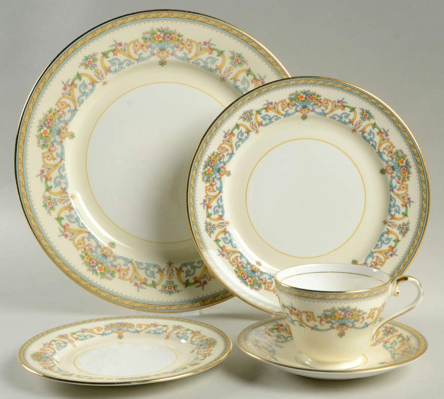 Henley (Smooth, Gold Trim, Green Backstamp) 5 Piece Place Setting by John  Aynsley & Sons-1