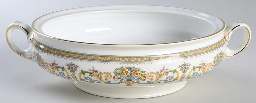 Henley (Smooth, Gold Trim, Green Backstamp) Round Vegetable No Lid by John  Aynsley & Sons-1