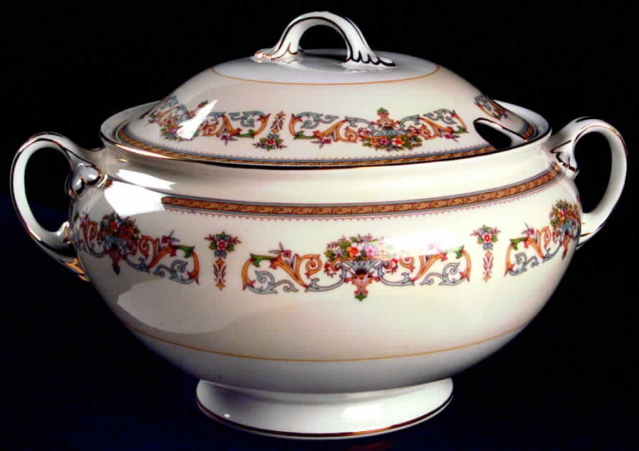Henley (Smooth, Gold Trim, Green Backstamp) Tureen &  Lid by John  Aynsley & Sons-1