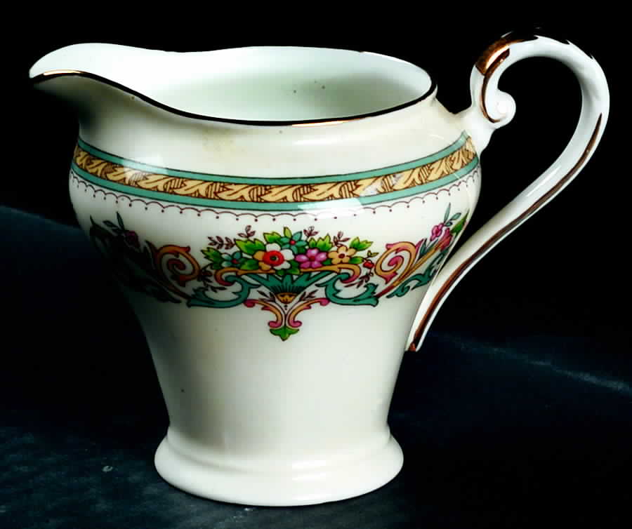 Henley (Smooth, Gold Trim, Green Backstamp) Mini Creamer by John  Aynsley & Sons-1