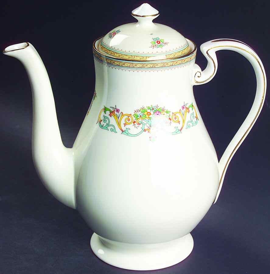 Henley (Smooth, Gold Trim, Green Backstamp) Coffee Pot & Lid by John  Aynsley & Sons-1