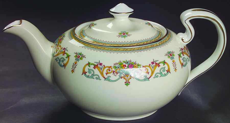 Henley (Smooth, Gold Trim, Green Backstamp) Teapot & Lid by John  Aynsley & Sons-1
