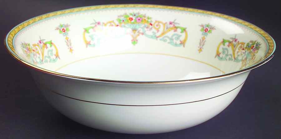 Henley (Smooth, Gold Trim, Green Backstamp) 9" Round Vegetable Bowl by John  Aynsley & Sons-1