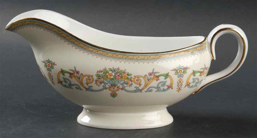 Henley (Smooth, Gold Trim, Green Backstamp) Gravy Boat by John  Aynsley & Sons-1