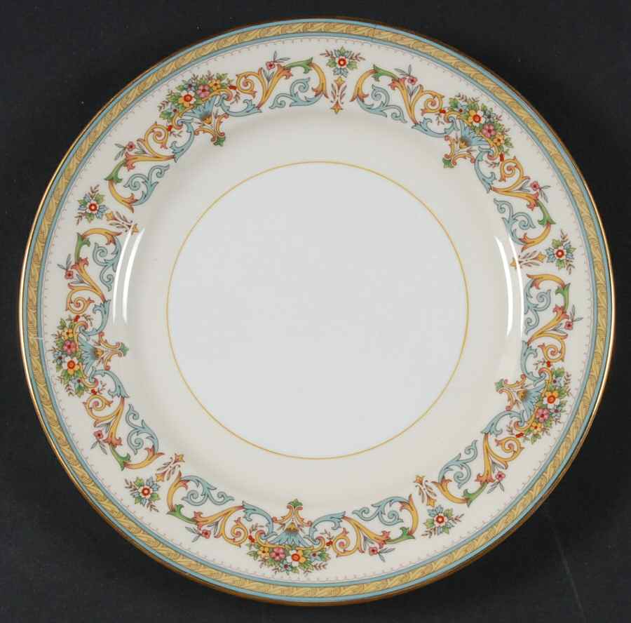 Henley (Smooth, Gold Trim, Green Backstamp) Salad Plate by John  Aynsley & Sons-1