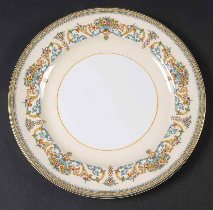 Henley (Smooth, Gold Trim, Green Backstamp) Luncheon Plate by John  Aynsley & Sons-1