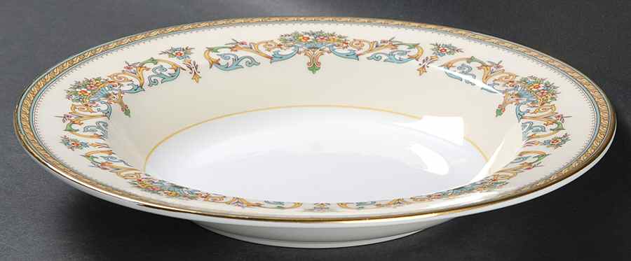 Henley (Smooth, Gold Trim, Green Backstamp) Large Rim Soup Bowl by John  Aynsley & Sons-1