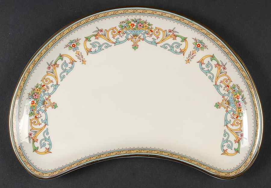 Henley (Smooth, Gold Trim, Green Backstamp) Crescent Salad Plate by John  Aynsley & Sons-1