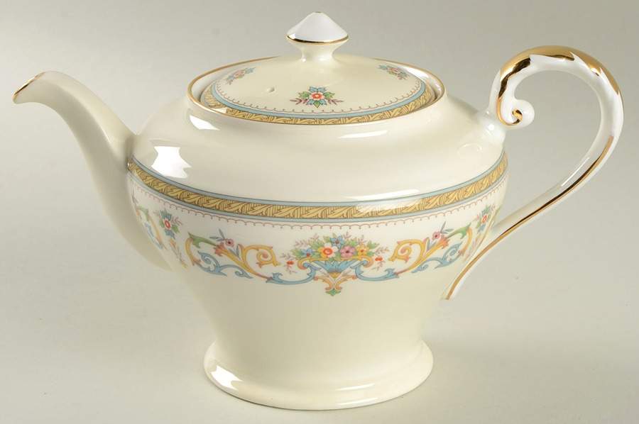 Henley (Smooth, Gold Trim, Green Backstamp) Mini Teapot & Lid by John  Aynsley & Sons-1