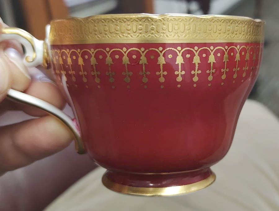 Hertford Maroon (Scalloped) Footed Cup by John  Aynsley & Sons-1