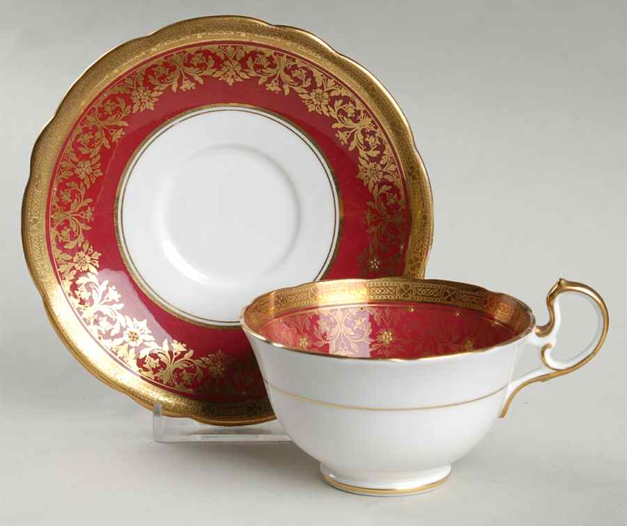 Kenilworth Red (Scalloped) Footed Cup & Saucer Set by John  Aynsley & Sons-1