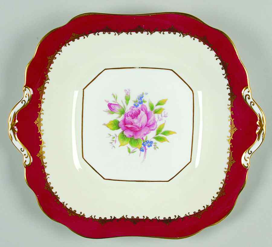 Lancaster Maroon Square Handled Cake Plate by John  Aynsley & Sons-1