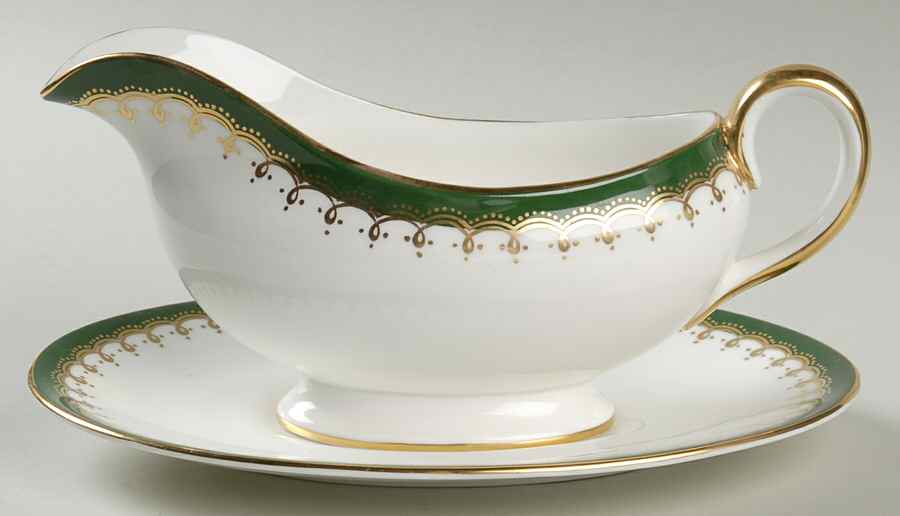 Laurette Green (Smooth) Gravy Boat & Underplate by John  Aynsley & Sons-1