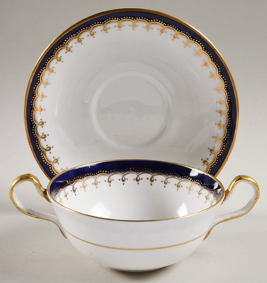 Laurette Cobalt Blue Flat Cream Soup Bowl & Saucer Set by John  Aynsley & Sons-1