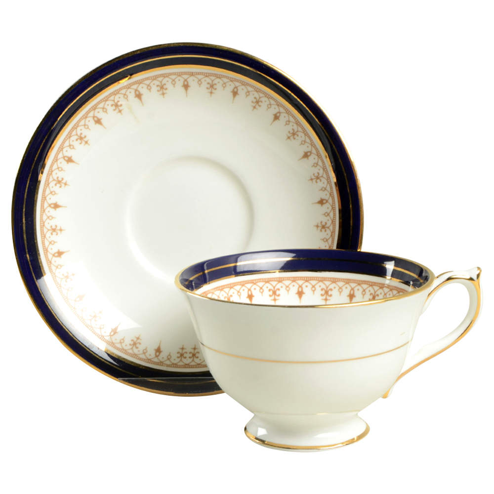 Leighton Cobalt (Smooth) Footed Cup & Saucer Set by John  Aynsley & Sons-1