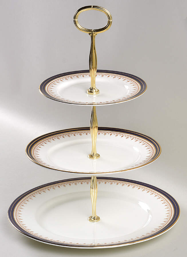 Leighton Cobalt (Smooth) 13 7/8"-14 1/4" 3-Tiered Serving Tray(DP,SP,BB) HC by John  Aynsley & Sons-1