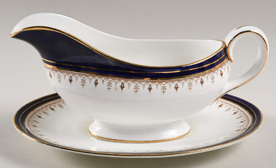 Leighton Cobalt (Smooth) Gravy Boat & Underplate by John  Aynsley & Sons-1