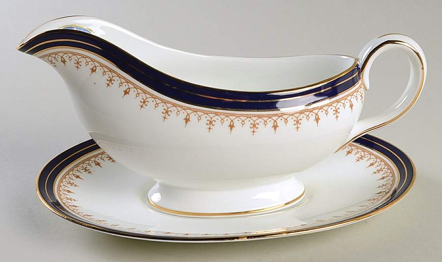 Leighton Cobalt (Smooth) Gravy Boat & Underplate by John  Aynsley & Sons-1