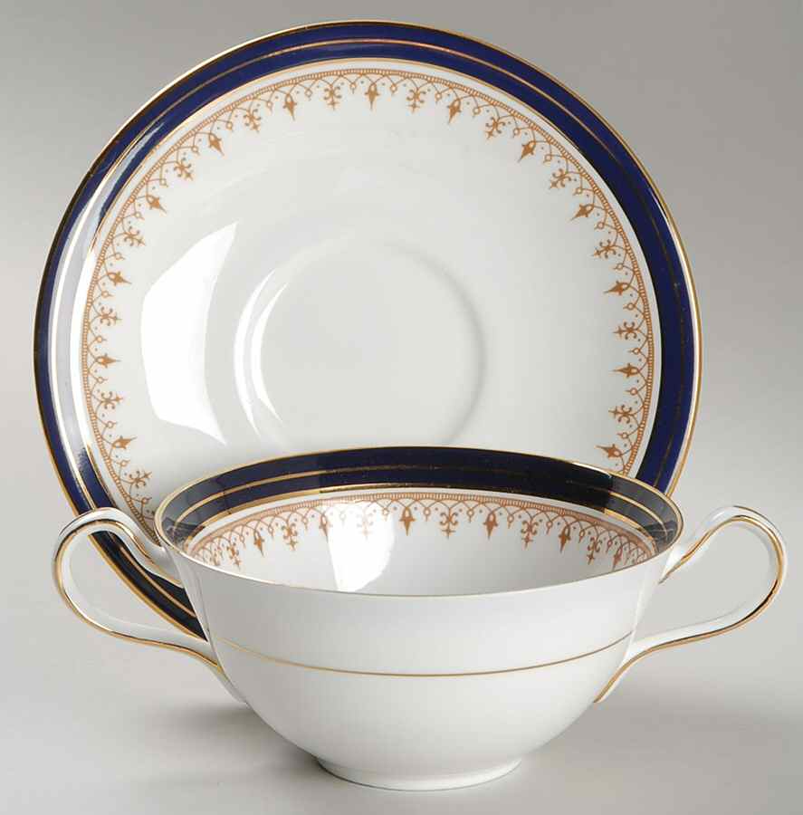 Leighton Cobalt (Smooth) Flat Cream Soup Bowl & Saucer Set by John  Aynsley & Sons-1