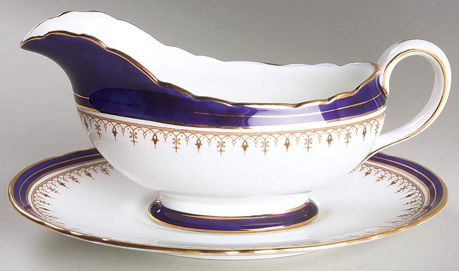 Leighton Cobalt (Scalloped) Gravy Boat & Underplate by John  Aynsley & Sons-1