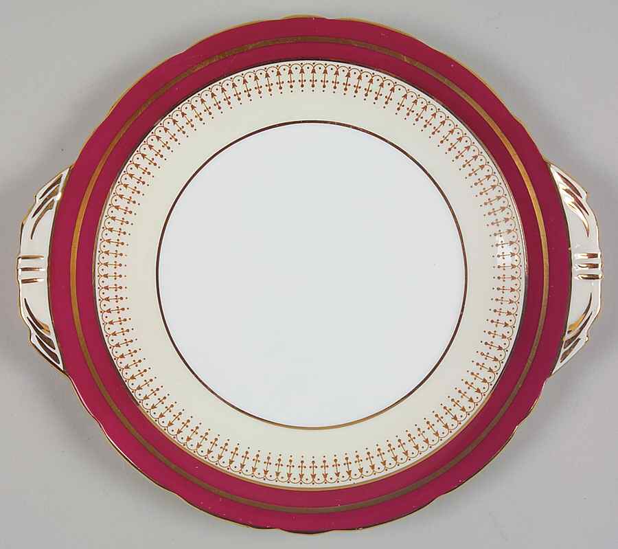 Lynton Maroon Handled Cake Plate by John  Aynsley & Sons-1