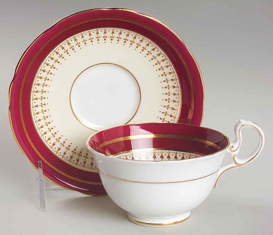 Lynton Maroon Footed Cup & Saucer Set by John  Aynsley & Sons-1