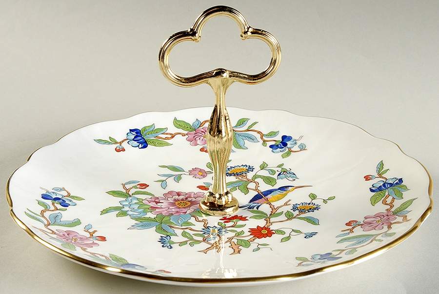 Pembroke (Gold Trim) Cake Plate with Metal Center Handle by John  Aynsley & Sons-1