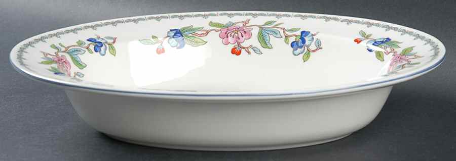 Pembroke (Blue Trim) 10" Oval Vegetable Bowl by John  Aynsley & Sons-1