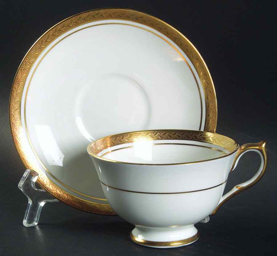 Regency White (Smooth) Footed Cup & Saucer Set by John  Aynsley & Sons-1