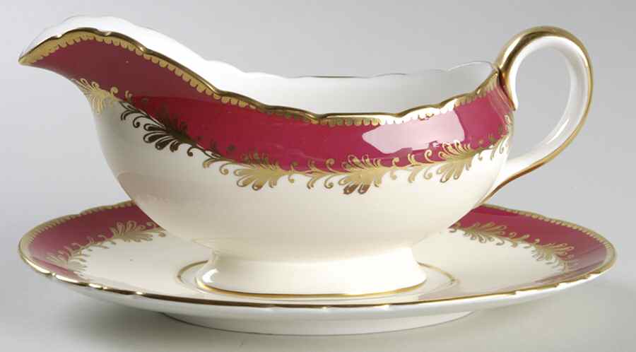 Rutland Burgundy Gravy Boat & Underplate by John  Aynsley & Sons-1