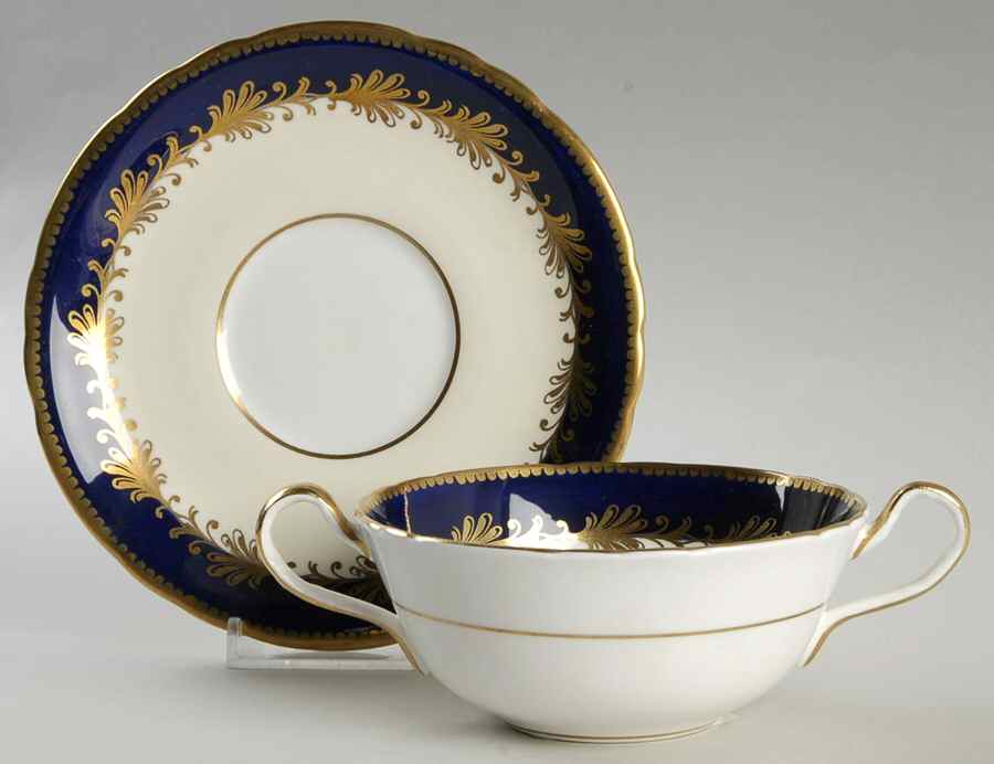 Rutland Cobalt Blue Flat Cream Soup Bowl & Saucer Set by John  Aynsley & Sons-1