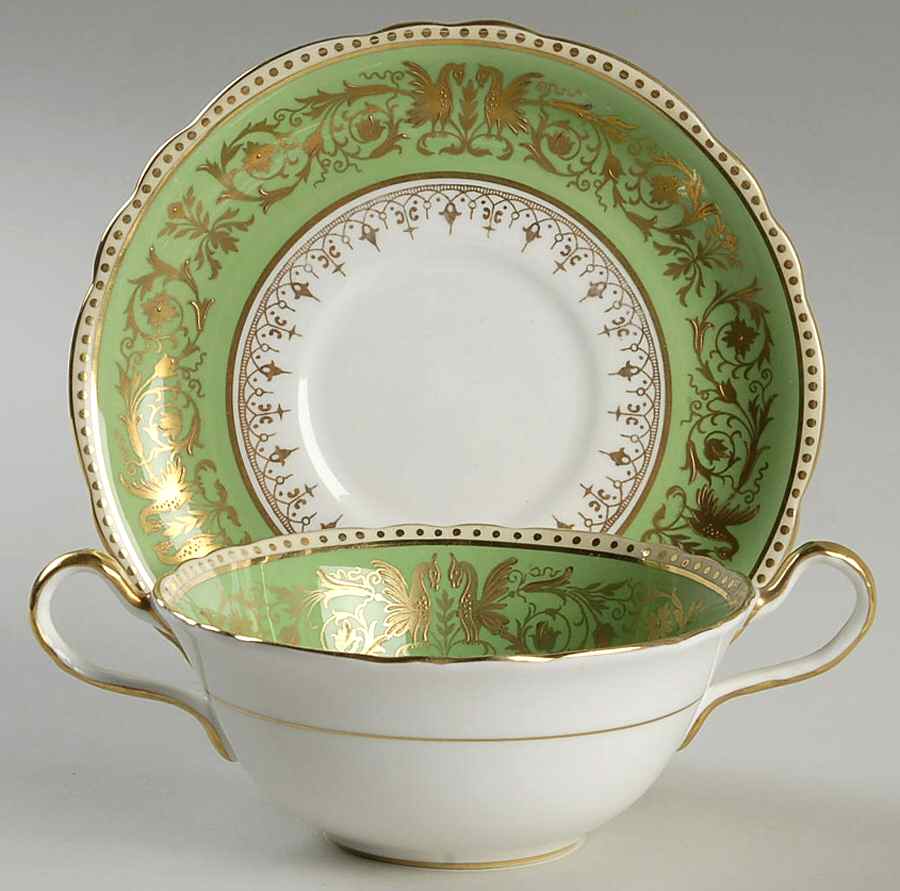 Seville Green Flat Cream Soup Bowl & Saucer Set by John  Aynsley & Sons-1