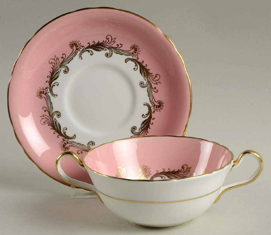 Sheraton Rose Flat Cream Soup Bowl & Saucer Set by John  Aynsley & Sons-1