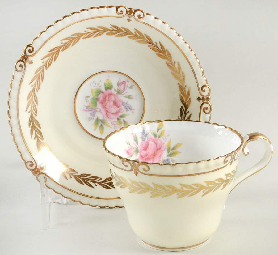 St. George Flat Cup & Saucer Set by John  Aynsley & Sons-1