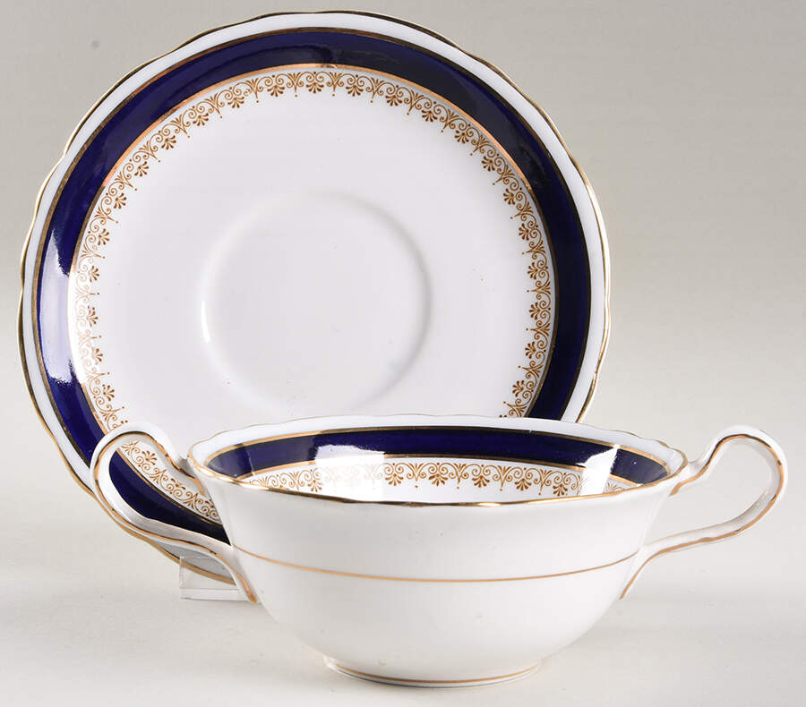 Warwick Blue Flat Cream Soup Bowl & Saucer Set by John  Aynsley & Sons-1