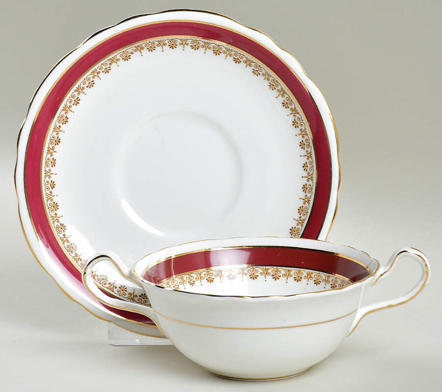 Warwick Red (Scalloped) Flat Cream Soup Bowl & Saucer Set by John  Aynsley & Sons-1